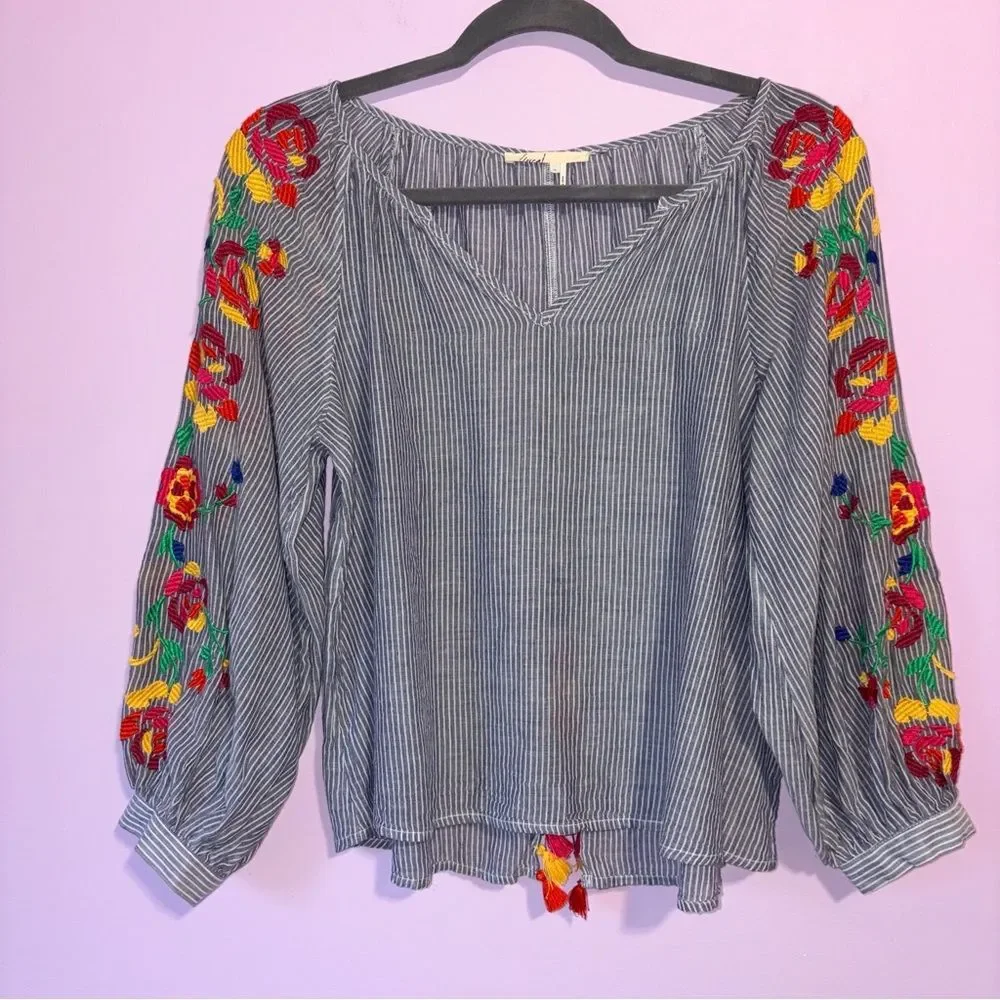 Anthropologie Floreat Blouse Soleil Embroidered Tassel Colorful Boho Women XS - Picture 2 of 9